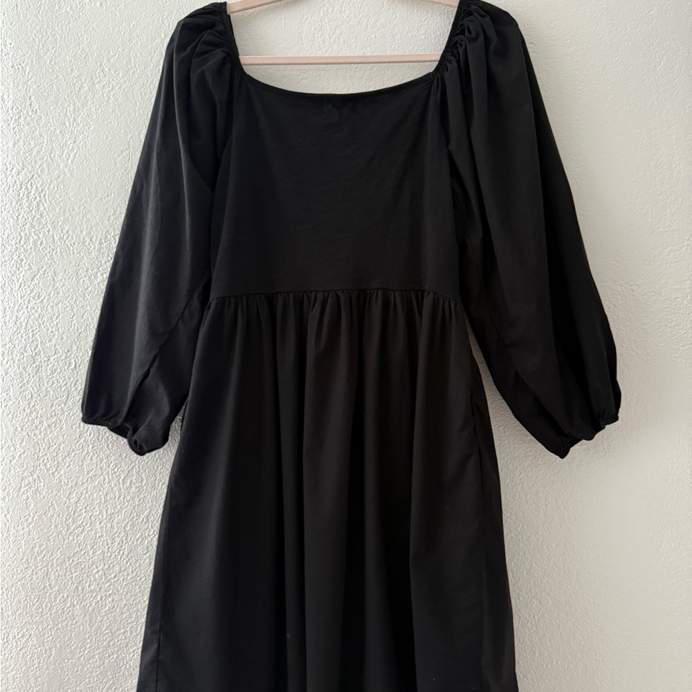 Nation LTD Heddie Combo Babydoll puff 3/4 sleeves Dress Size M In Jet Black - Picture 6 of 14